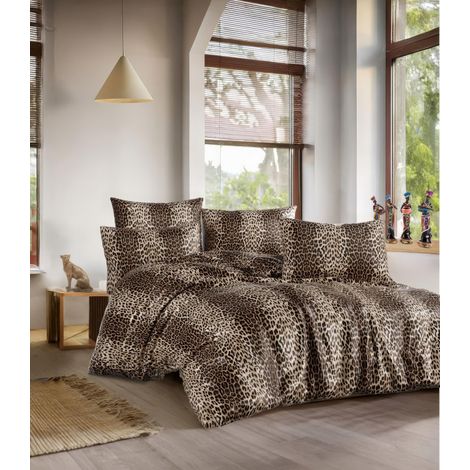 Housse de Couette Simple (135 x 200 cm), Marron et Beige, 50% coton/50% Polyester - Lavable en Machine - 127 Fils, Fermeture à Bouton et enveloppe - Twin (1/2)