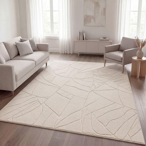 Shaggy Tapis Chambre Haut Poil Bohème Scandi Abstrait Unis Lavable Geometrique, Crème 4, 200x280 cm (1/5)