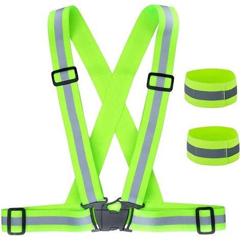 Gilet de Sécurité + Bracelets de Sécurité Réfléchissant, Réfléchissant Réglable Elastique Gilet de Sécurité pour La Course, Le Vélo, La Moto (1/5)