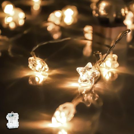Guirlande lumineuse LED 40 étoiles, 6m Blanc chaud, étanche IP65, à piles, Décoration intérieur extérieur (1/5)