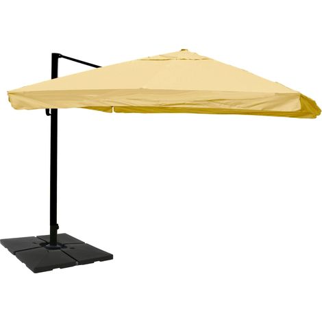 Parasol déporté orientable 360° inclinable 3x4 m diamètre 5 m avec pied croisillon et platine rotative inclus aluminium acier polyester crème anthracite 040011269