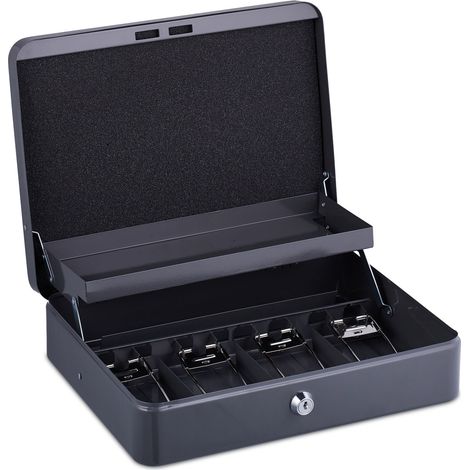 Pratica cassetta portavalori con serratura per smistamento monete 8,5 x 30,5 x 24,5 cm in ferro nero 130015224
