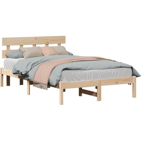 Bettgestell mit Kopfteil Braun 120 x 190 cm Massivholz Kiefer