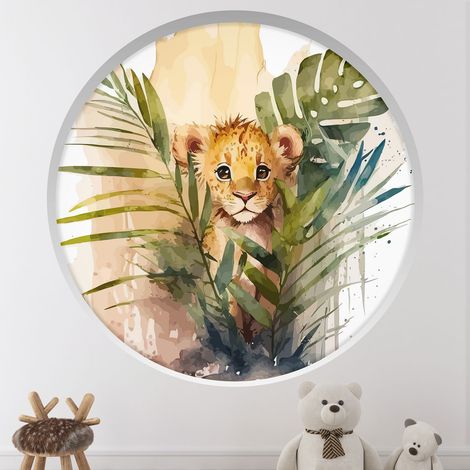 Stickers Trompe l'oeil Arche ronde Enfants - Lion - Diamètre 30 cm (1/4)
