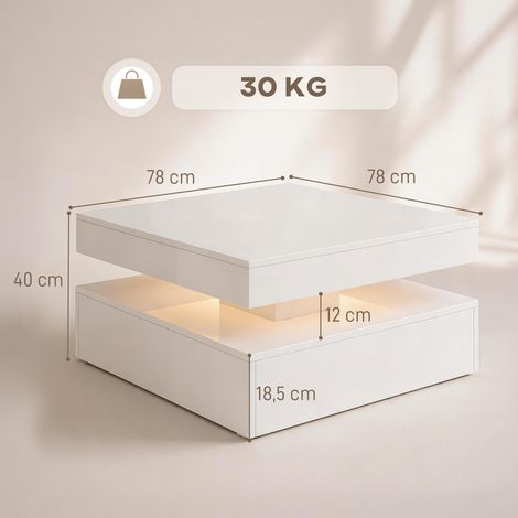 LED-Couchtisch mit Stauraum, 2-stufiger moderner Tisch mit offener Ablage und Fernbedienung, Hochglanz Weiß (1/5)