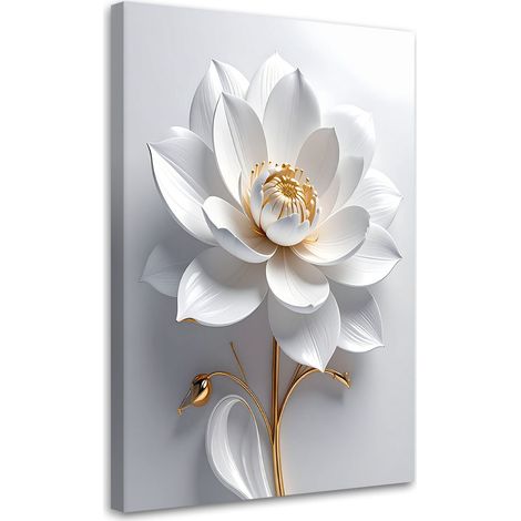 Tableau Moderne, Fleur blanche 3D or glamour,20x30 (1/4)
