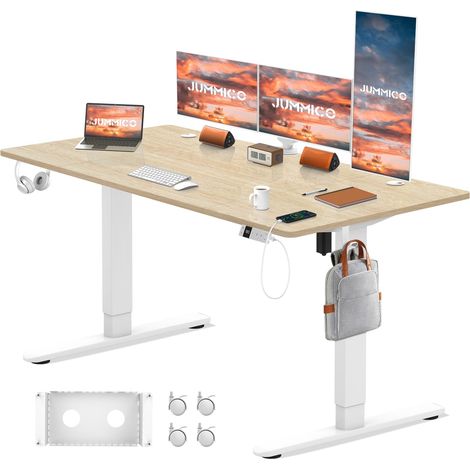 Bureau Assis Debout Électrique 160×80cm, Télétravail, Beige (1/5)