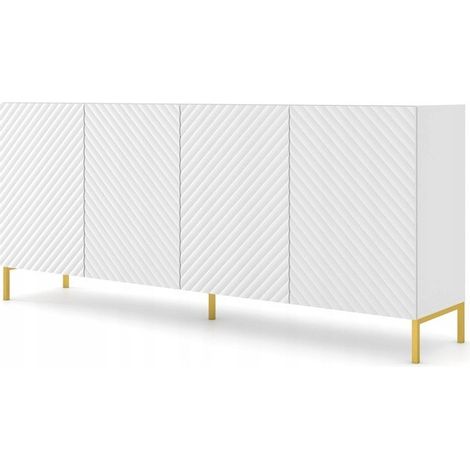 Commode de rangement Meuble universel blanc mat 200x87x42cm SURFA sur pieds avec 4 portes