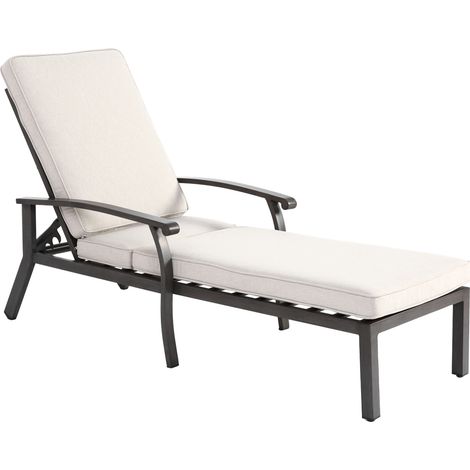 Chaise longue de terrasse, Angle réglable – Aluminium anti-rouille – Coussin en coton imperméable – Idéale pour bord de piscine – 1 pièce