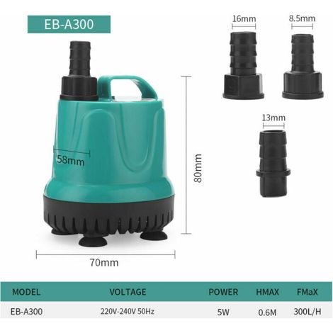Pompe Submersible - 5 W - Aspiration 360° - Niveau d'Eau Minimum 1 cm - Pour Aquariums Fontaines Systèmes Hydroponiques - 1 Pièce