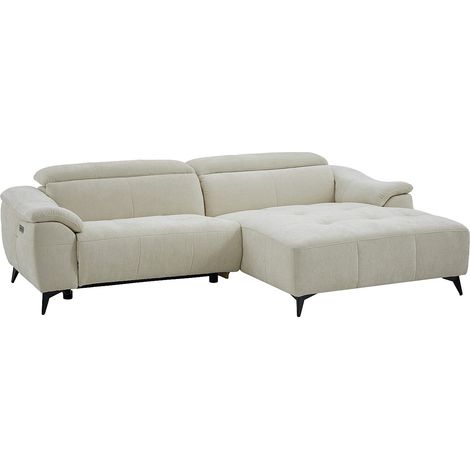 Divano angolare destro relax elettrico in tessuto testurizzato beige - CLIMOTA