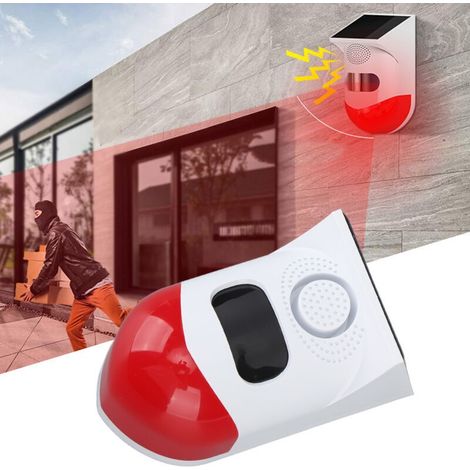 Solarbetriebener Bewegungsmelder-Alarm für den Außenbereich, drahtlose, solarbetriebene Sicherheitsalarmanlage für den Außenbereich mit akustischen und optischen Warnsignalen. (1/4)