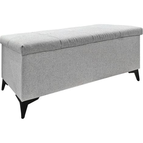 Banc / Bout de lit avec coffre de rangement tissu gris chiné - AISHA (1/5)