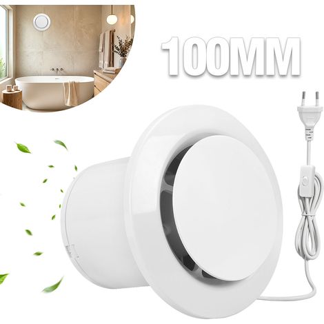 Jiubiaz Ventilatore da bagno 100 mm bianco rotondo in ABS,aspiratore da parete con valvola di non ritorno (1/5)
