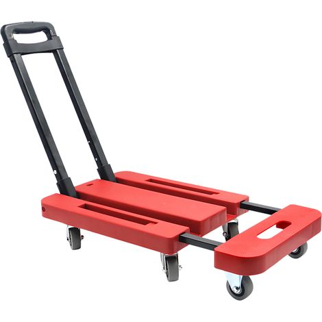 Chariot pliant rouge 10 cm, base rétractable, 6 roues en caoutchouc silencieuses, forte capacité de charge, antidérapant, pliable pour bagages et transport (1/5)