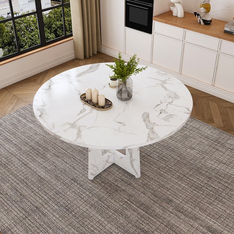 DESMIU Table de salle à manger ronde avec plateau, 4 pieds réglables, pour salle à manger, en MDF, blanc Ø 120 cm (1/5)