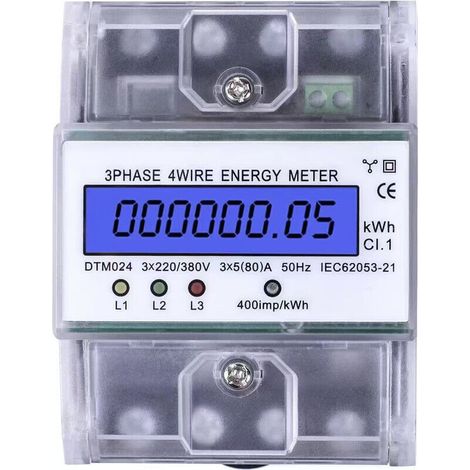 Compteur électrique numérique 220/380 V 5-80 A - Consommation d'énergie : 220/380 V - Compteur électrique numérique - Compteur CA 3 phases - 4 fils KWh - Compteur intermédiaire LCD pour systèmes