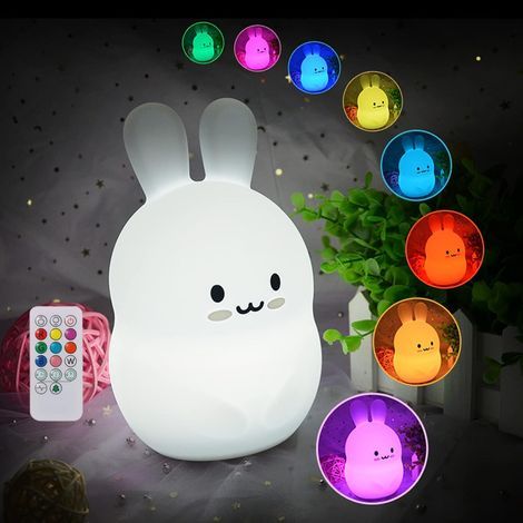 dirigéLampe lapin, veilleuse télécommandée pour enfants, veilleuse en silicone, lampe de chevet tactile à intensité variable (1/5)