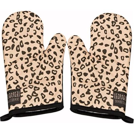 Kaelt - RGE 1 paire de gants de cuisine gants de cuisine et maniques gants de cuisine en coton support de casserole résistant à la chaleur (imprimé léopard clair) pour les traitements de cuisson au fo (1/4)