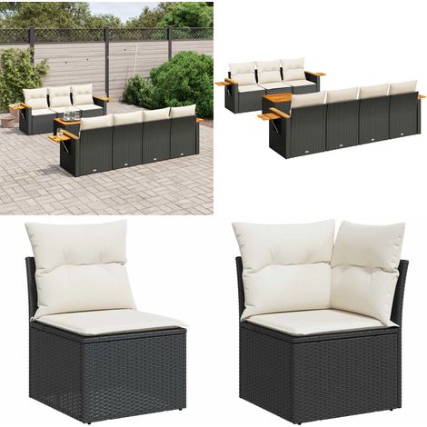 Salon de jardin 8 pcs avec coussins noir résine tressée - Ensemble Salon De Jardin - Meuble Extérieur - Jardin Design - Mobilier Résistant Aux Intempéries - Chaise Pliante - Home & Living (1/5)