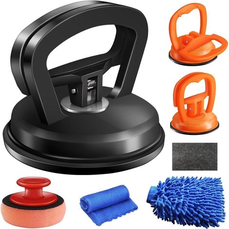 Kit di rimozione ammaccature per auto, confezione da 3, con maniglia per carrozzeria, vetri, schermi e oggetti in movimento (nero e arancione).