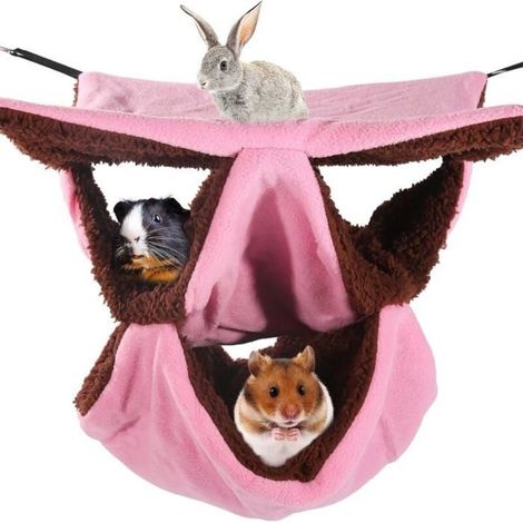 Amaca per piccoli animali, lettino a 3 strati per furetti, criceti e roditori, rosa. Accessori per animali domestici, giocattoli per roditori.
