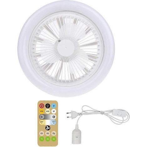 2-in-1-Deckenventilator mit E27-30-W-LED-Leuchte, Dimmer, Timer und Fernbedienung – EU-Stecker – Weiß