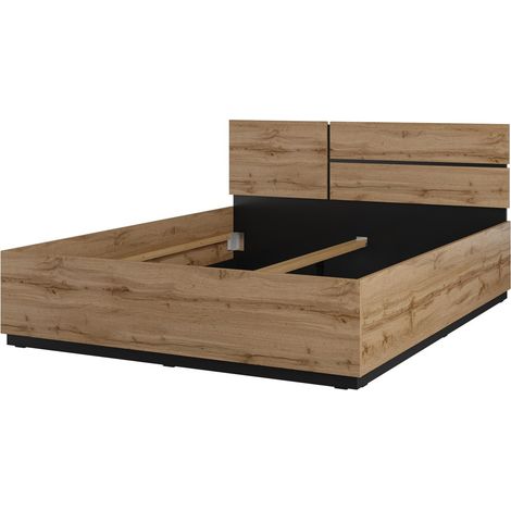 Bett HAVANA 180x200 cm Eiche und Schwarz – Großes modernes Bett für ein natürliches Schlafzimmer