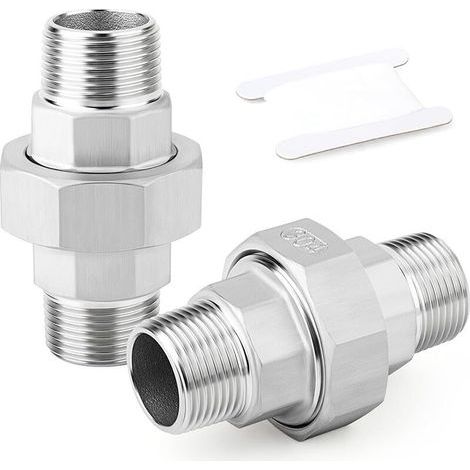 pair 2 Piece 1/2\" BSP Male Stainless Steel 304 Pipe Fitting, Union, Threaded Adapter for Water/Oil/Gas (1/5)