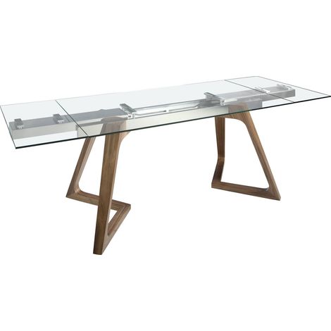 Table repas extensible verre et noyer Angel Cerda - Verre transparent avec pieds en noyer (1/5)