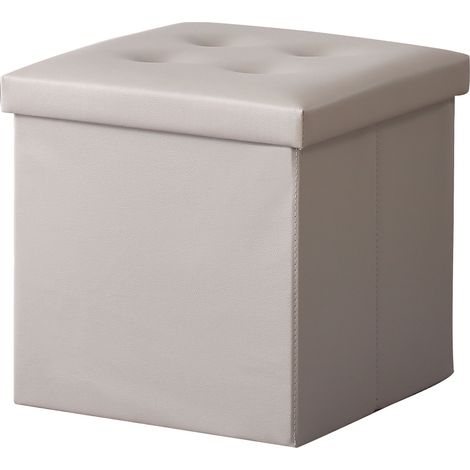 Hobag – Coffre de rangement pouf pliable 38cm en PVC beige – Espace de rangement fonctionnel – Design esthétique pour décoration intérieure (1/3)