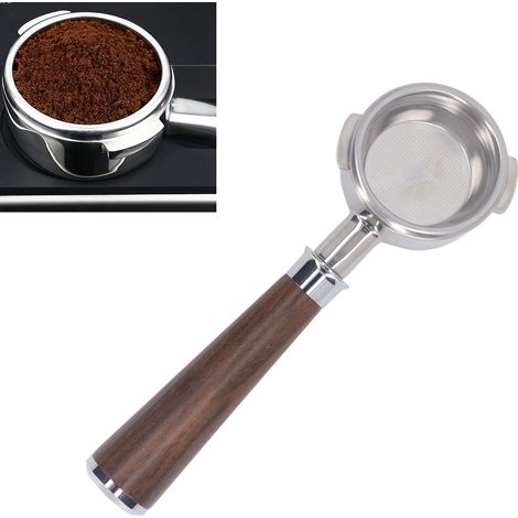 NOWWA 58-mm-Kaffeemaschine, abgewinkelter Griff, bodenlos, Edelstahl, Typ A, schwarzes Rosenholz (1/5)