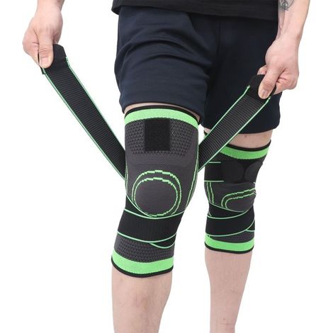 1 par de rodilleras de compresión, banda de soporte 3D profesional, talla L, unisex, para correr, practicar deportes y hacer ejercicio - Verde, Negro (1/5)