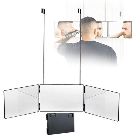 MINKUROW 360 Specchio Auto Tagliato, Specchio Auto Tagliato, Specchio Da Barbiere A 360°, Specchio Per Trucco Portatile E Regolabile Con Gancio Sopra La Porta, Strumento Per Tagliare I Capelli Fai Da (1/5)