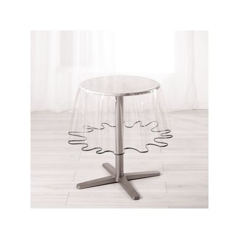 Homemaison – Nappe ronde transparente 180 cm – 100% PVC imperméable – Biais coloré anthracite – Entretien facile avec chiffon humide