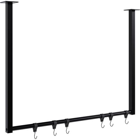 Perchero/barra para colgar ropa con 6 ganchos 80x80 cm acero con recubrimiento de polvo negro 100009018 (1/4)