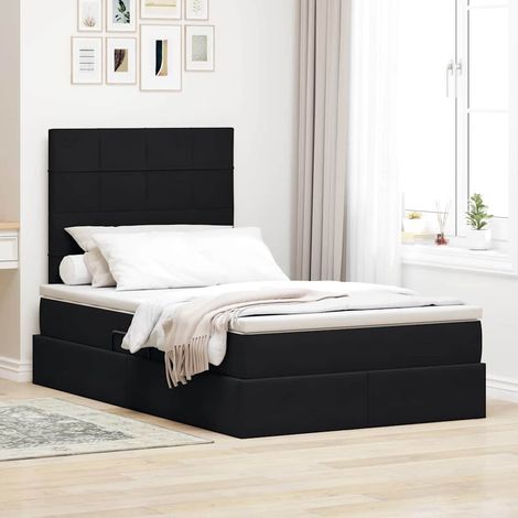 Bett mit Stauraum und LED mit LED Schwarz 120 x 190 cm Samt