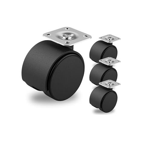 Set 4 Rotelle Pivotanti Ø 30mm Nere Senza Freno per Mobili con Piastra in Acciaio - Realizzate in Plastica Rigida - Senza Freno - Ideali per Sedie da Ufficio o Tavoli Bassi (1/5)