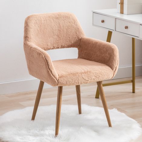 Chaise de salle à manger 59x46x79 cm en tissu peluche beige, moderne, pour salon FloraGrace (1/5)