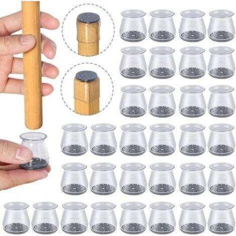 32 Pieces Silicone Chair Leg Protectors, Size: Small (Fit 23 - 32 mm), Small Chair Pads, Transparent Silicone Floor Protectors for Chair Legs with Felt Pads, for floors (1/5)