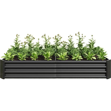 Carré potager surélevé en métal 180 x 91 x 30 cm, bac de jardin galvanisé noir sans fond, robuste et durable pour légumes, herbes et fleurs  CHICFURN (1/5)