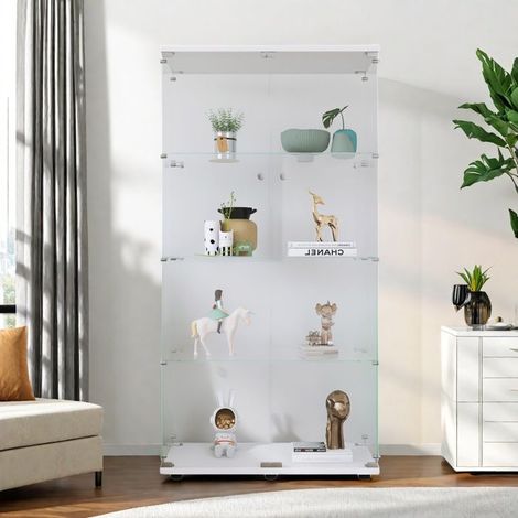Glasvitrine - TANANT - 2 Türen - 4 Regale - Weiß - 80,5x36,3x164,3 cm