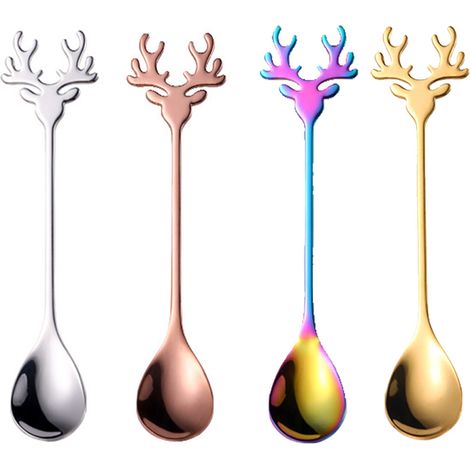 Cuillères En Acier Inoxydable Design Élan Pour Noël - Ustensiles De Table Fête Famille - Lot De 5 Pièces (1/5)