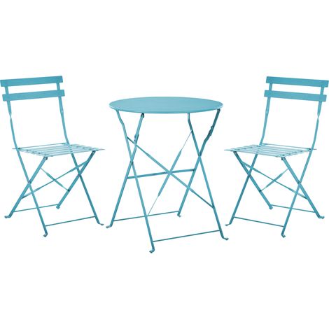 Conjunto de balcón 3 piezas patio exterior mesa redonda y sillas acero azul Fiori