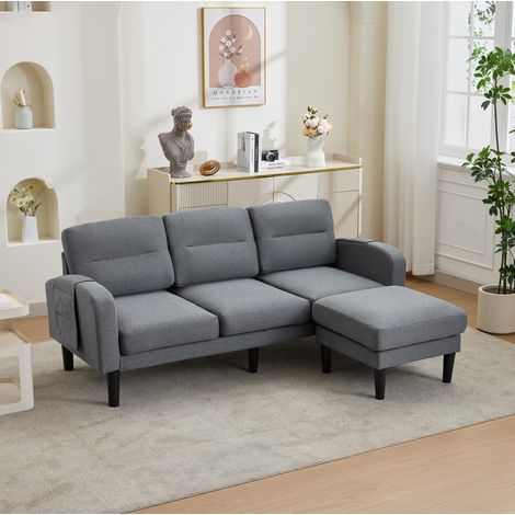 Divano angolare 204x136x80 cm in tessuto grigio con chaise longue e vani portaoggetti - MEUBLIV (1/5)