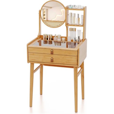 Small Vanity Desk 23.5 Inch Compact Makeup Table with Mirror-Natural (1/5)
