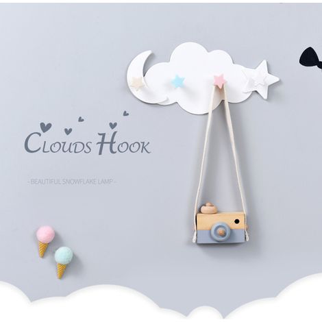 Crochets nuage et étoile adhésifs muraux, décoration mignonne cartoon, accroche-vêtements sans trace pour porte, salle de bain, puissants crochets collants en lot. (1/5)