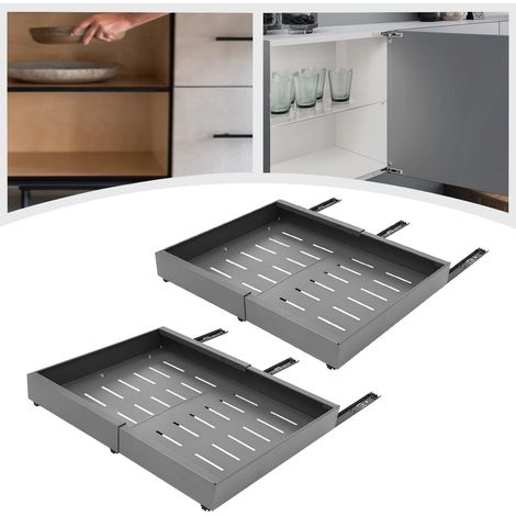 2x Telescopic Drawer, Length: 32-52cm, Extendable Cabinet Drawer, Pull Out Cabinet Drawer, kitchen organizer cupboard, Grey, for kitchens, pantries, and bathrooms to store your snacks, spices, drinks