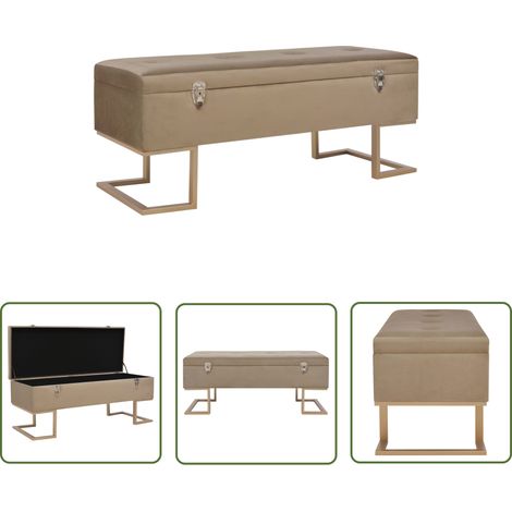 The Living Store Banc avec compartiment de rangement 105 cm Beige Velours - Banc Coffre - Banc Velours - Banc Rangement - Meuble D'entrée - Décoration Intérieure (1/5)