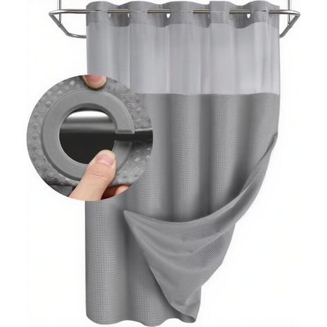 Rideau de douche à clipser avec doublure amovible, 75 x 72 pouces, gris lavande doux (gris clair) (1/5)